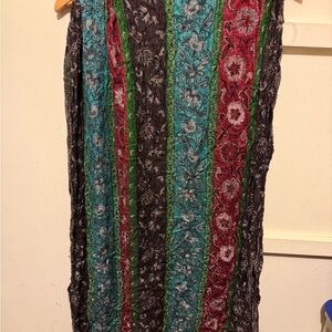 Versatile Multicolor Striped Floral Scarf - Teal, Red & Black